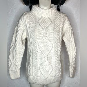Women’s White Cable Knit Mockneck Winter Sweater
